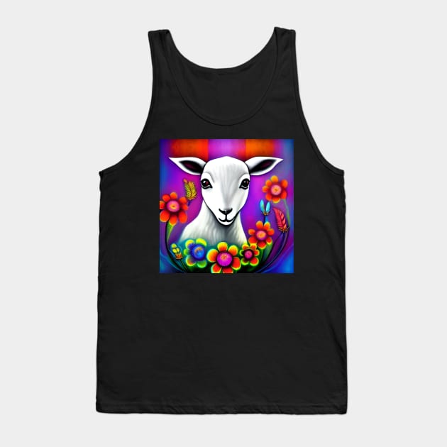 Little Lamb with Flowers and Feathers | Goat | Sheep Goat Tank Top by ArtistsQuest